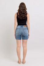 Judy Blue Button Fly Mid Length Denim Shorts