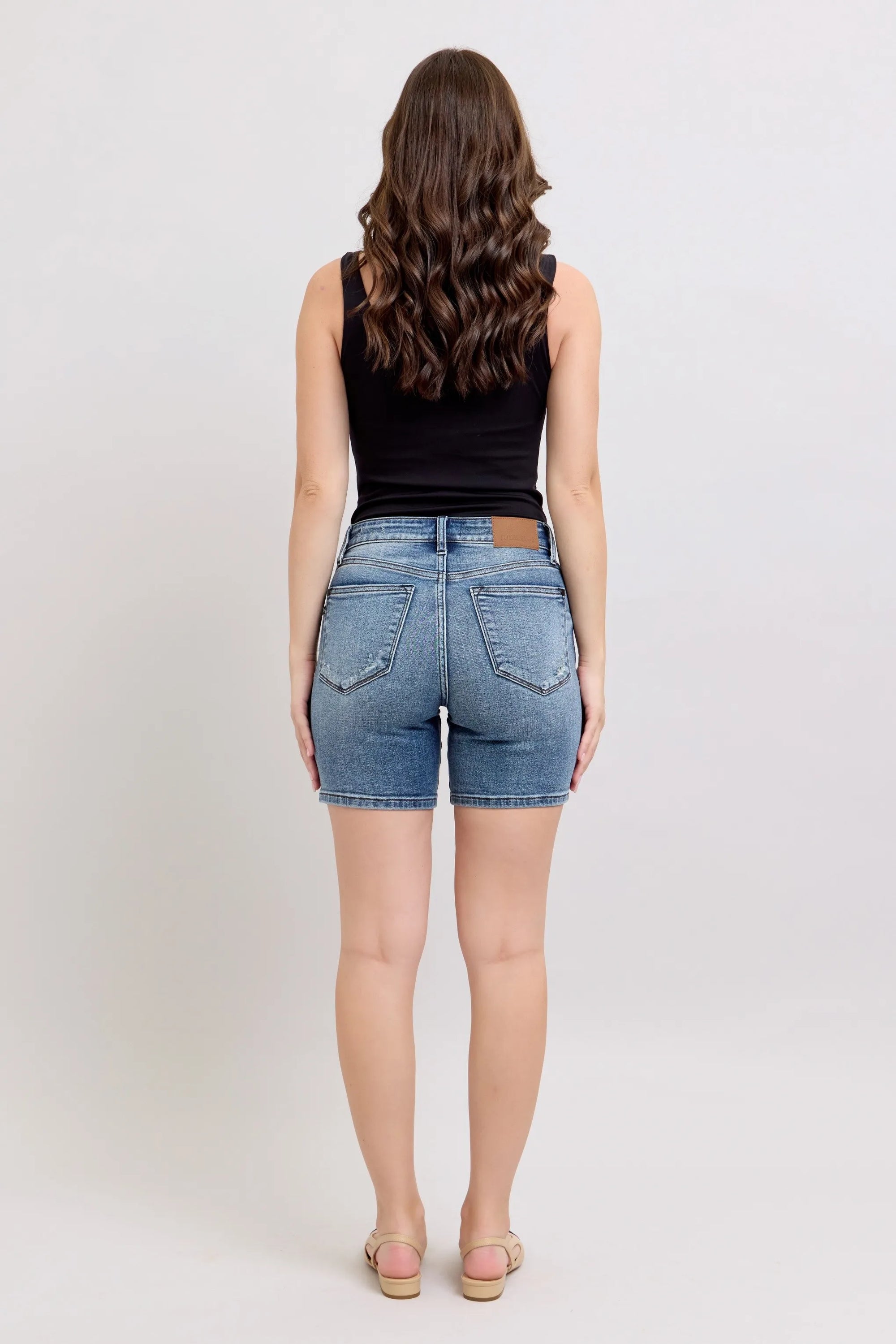 Judy Blue Button Fly Mid Length Denim Shorts