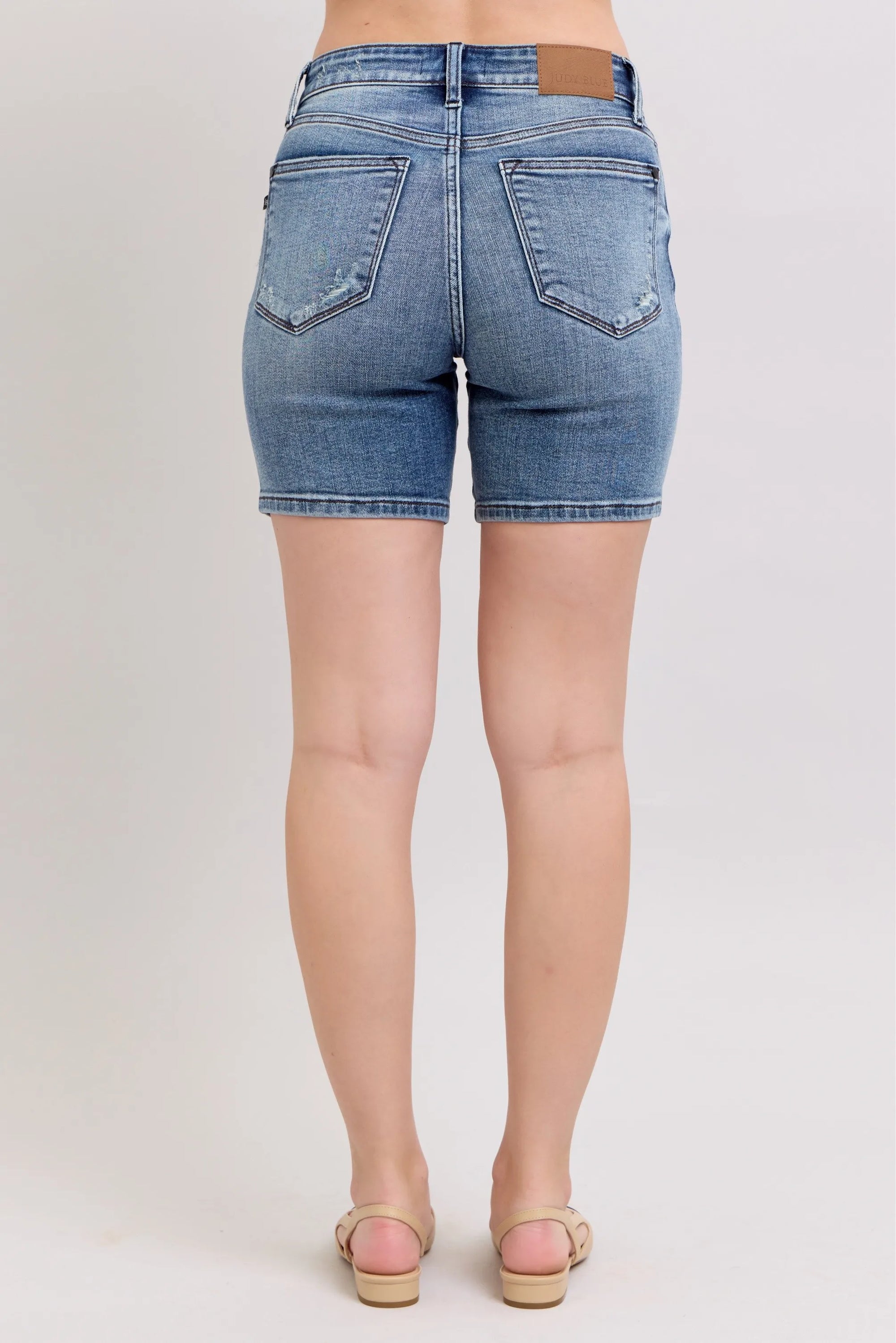Judy Blue Button Fly Mid Length Denim Shorts