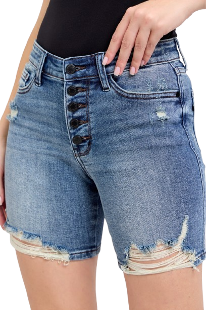 Judy Blue Button Fly Mid Length Denim Shorts