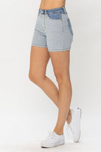 Color Block Denim Shorts