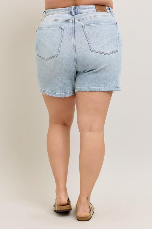 Judy Blue Frayed Hem High Rise Denim Shorts with Pockets