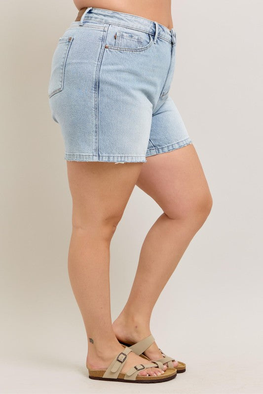 Judy Blue Frayed Hem High Rise Denim Shorts with Pockets