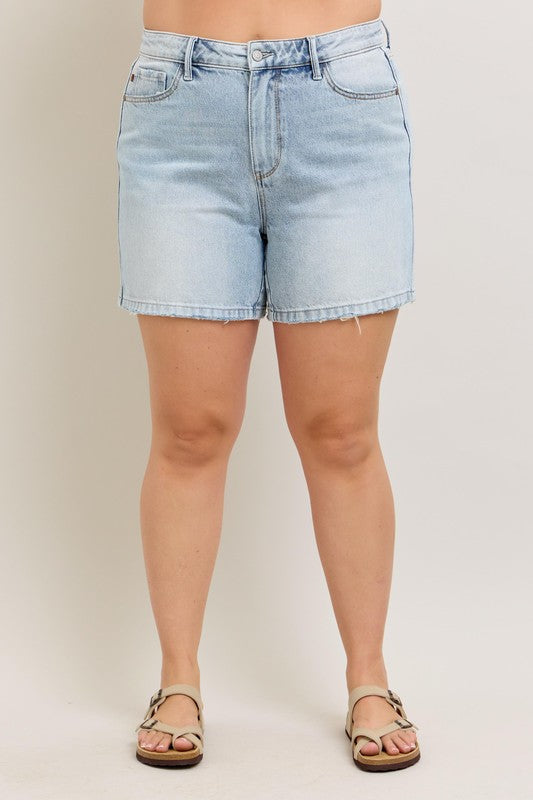 Judy Blue Frayed Hem High Rise Denim Shorts with Pockets