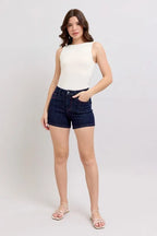 Judy Blue Heart Shaped Pkts & Red Contrast Thread Denim Shorts