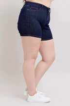 Judy Blue Heart Shaped Pkts & Red Contrast Thread Denim Shorts