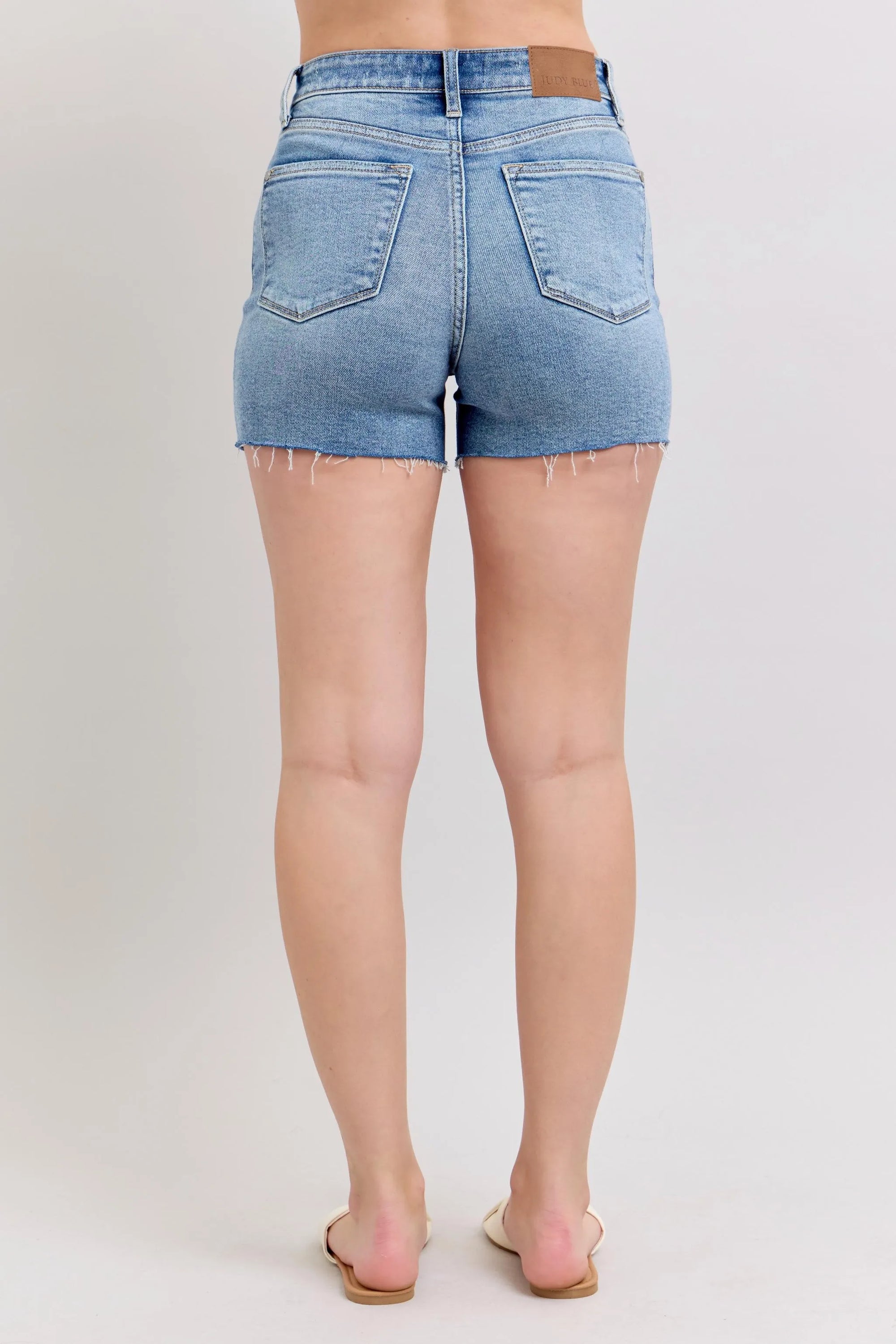 Judy Blue High Waist Denim Shorts with Stitch Over Destroy Detail