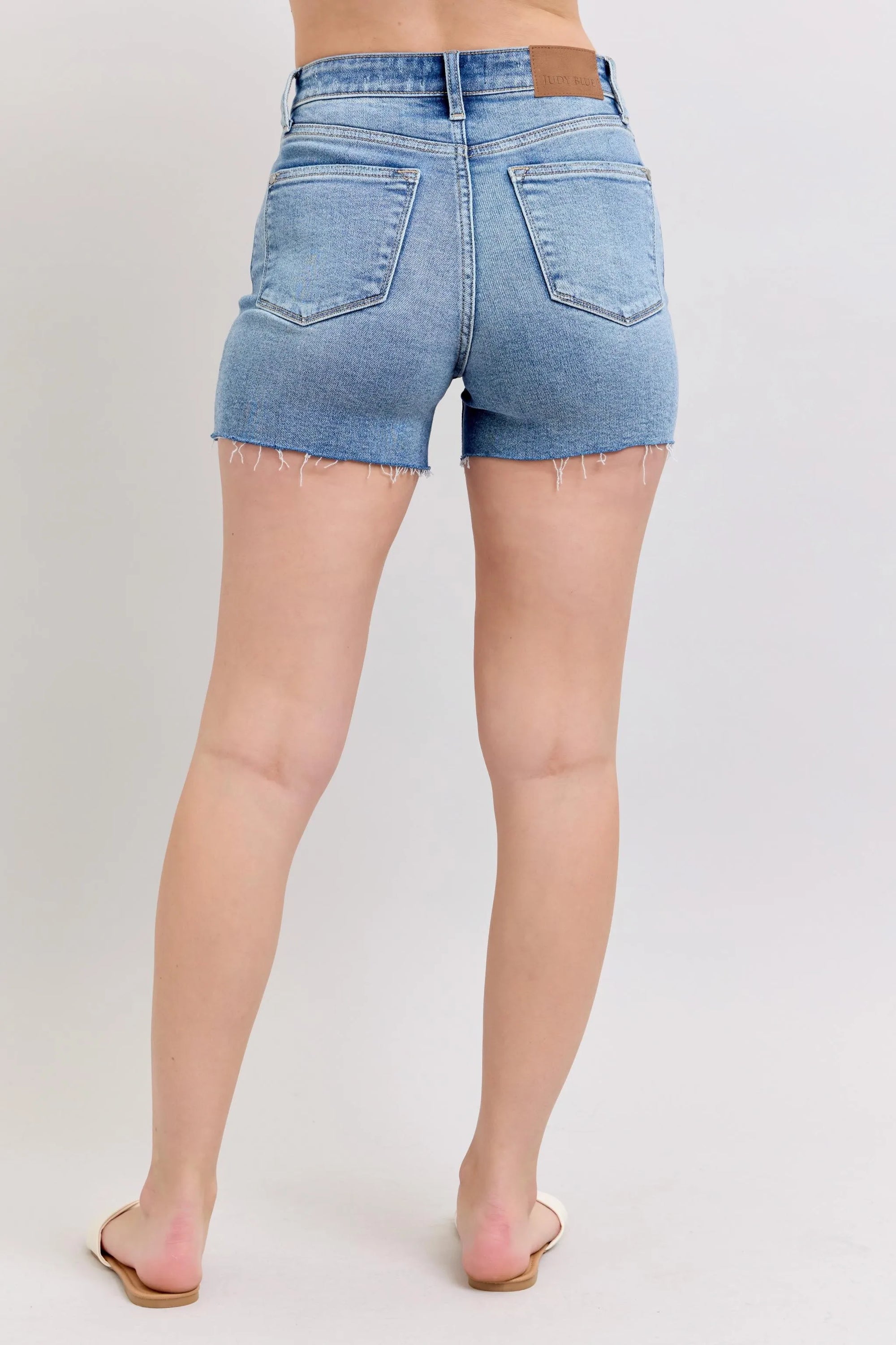 Judy Blue High Waist Denim Shorts with Stitch Over Destroy Detail