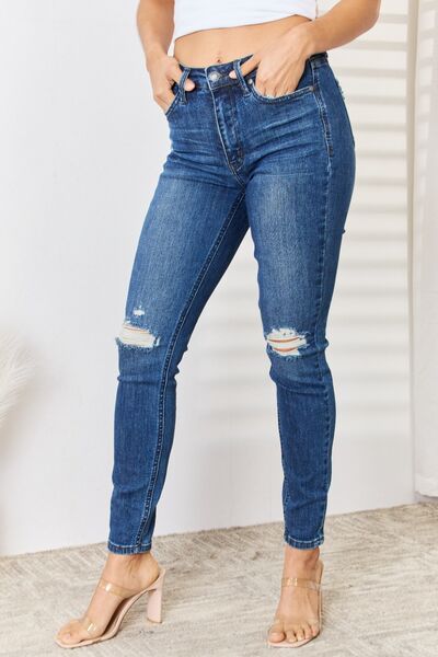 Judy Blue High Waist Distressed Slim Jeans – Trendy & Flattering Fit
