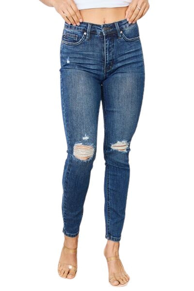 Judy Blue High Waist Distressed Slim Jeans – Trendy & Flattering Fit