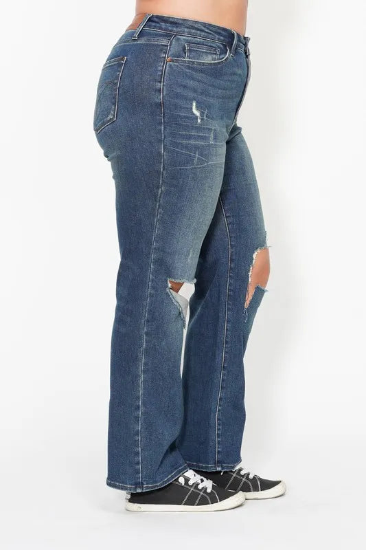 Judy Blue High Waist Ripped Knee Dad Jeans