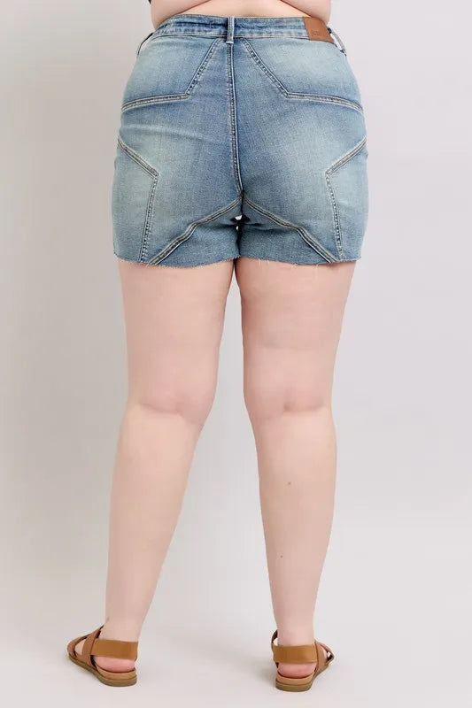 Judy Blue High Waist Star Seam Detail Denim Shorts