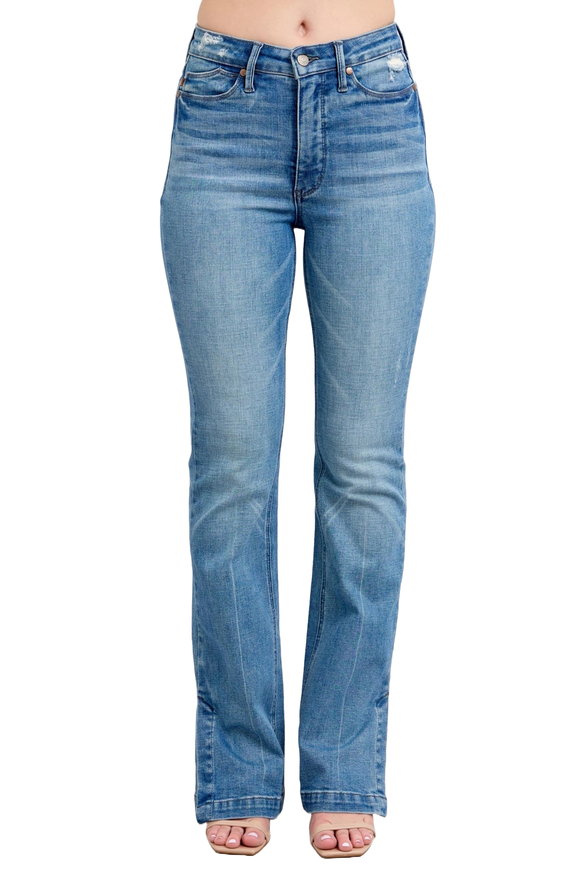 Judy Blue High Waist Tummy Control Vintage Wash Side Slit Slim Boot Jeans
