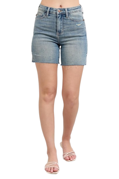 Judy Blue High Waist Vintage Wash Side Slit Denim Shorts