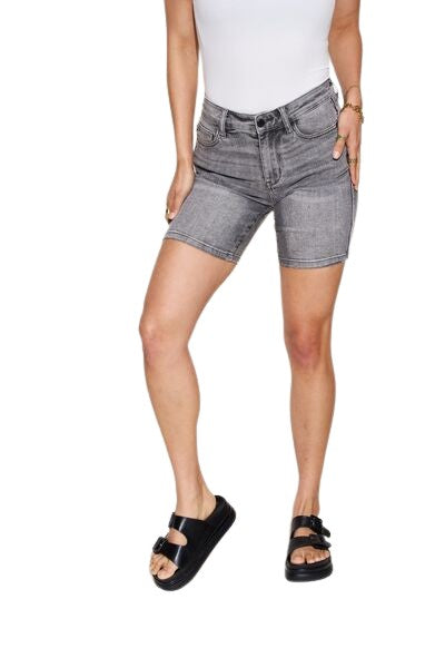 High Waist Washed Denim Shorts