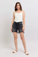 Judy Blue Long Cut Off 2 Button Dad Denim Shorts