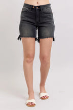 Judy Blue Long Cut Off 2 Button Dad Denim Shorts