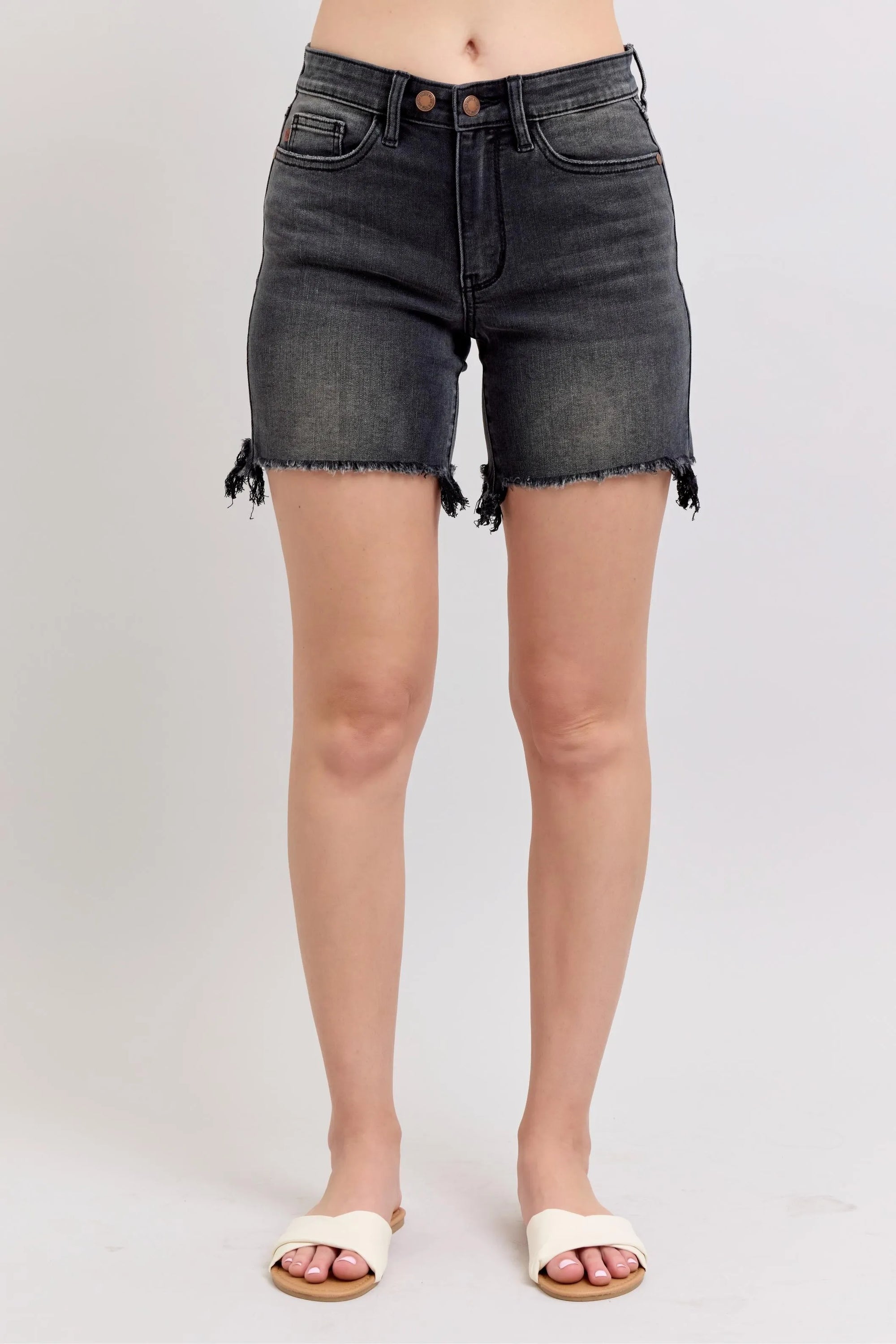 Judy Blue Long Cut Off 2 Button Dad Denim Shorts