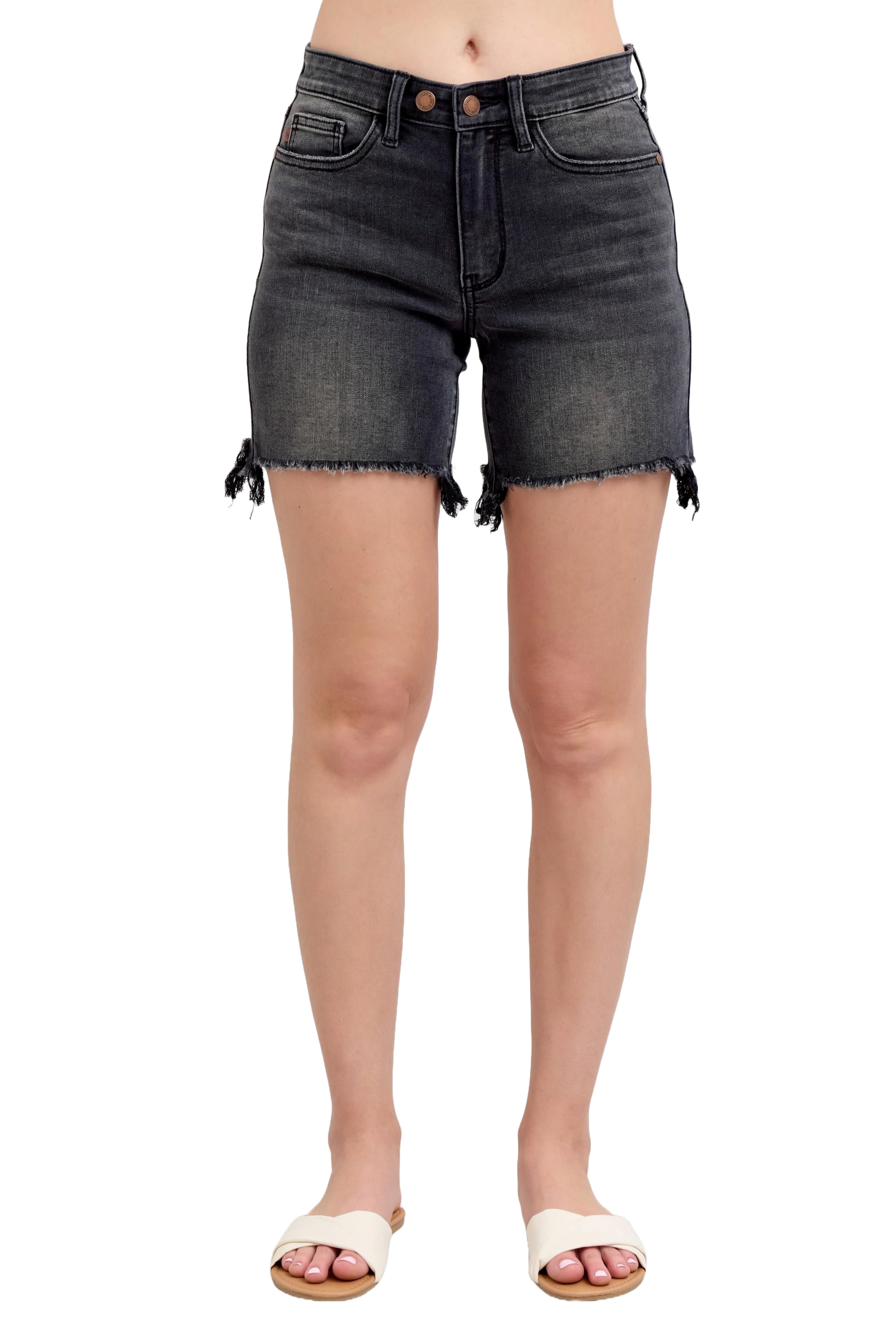 Judy Blue Long Cut Off 2 Button Dad Denim Shorts