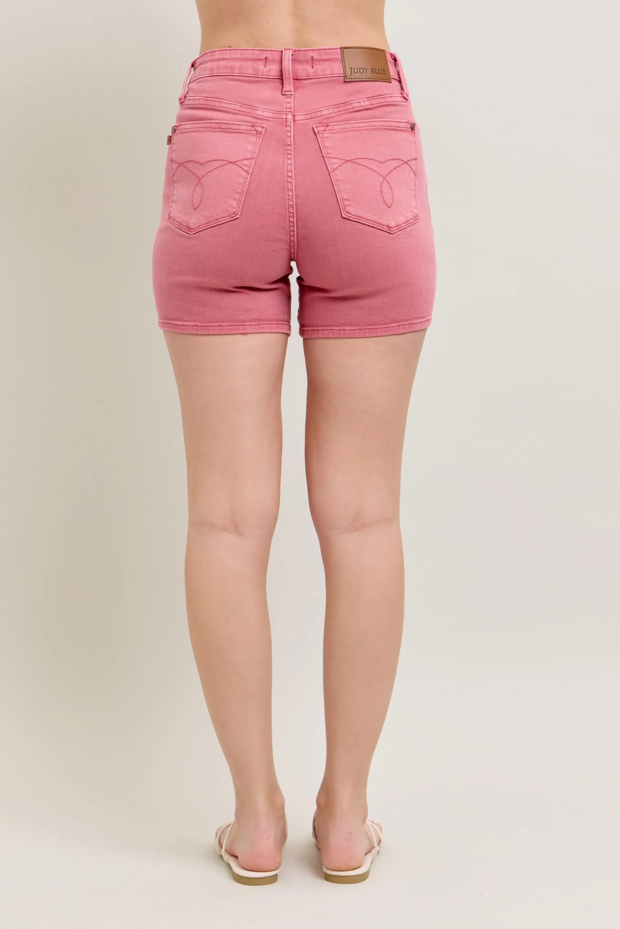Judy Blue Pink Back High Waist Pocket Embroidery Shorts