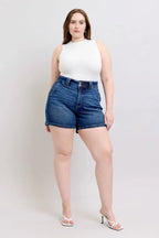 Judy Blue Women's Double Button Waistband Denim Shorts Plus Size