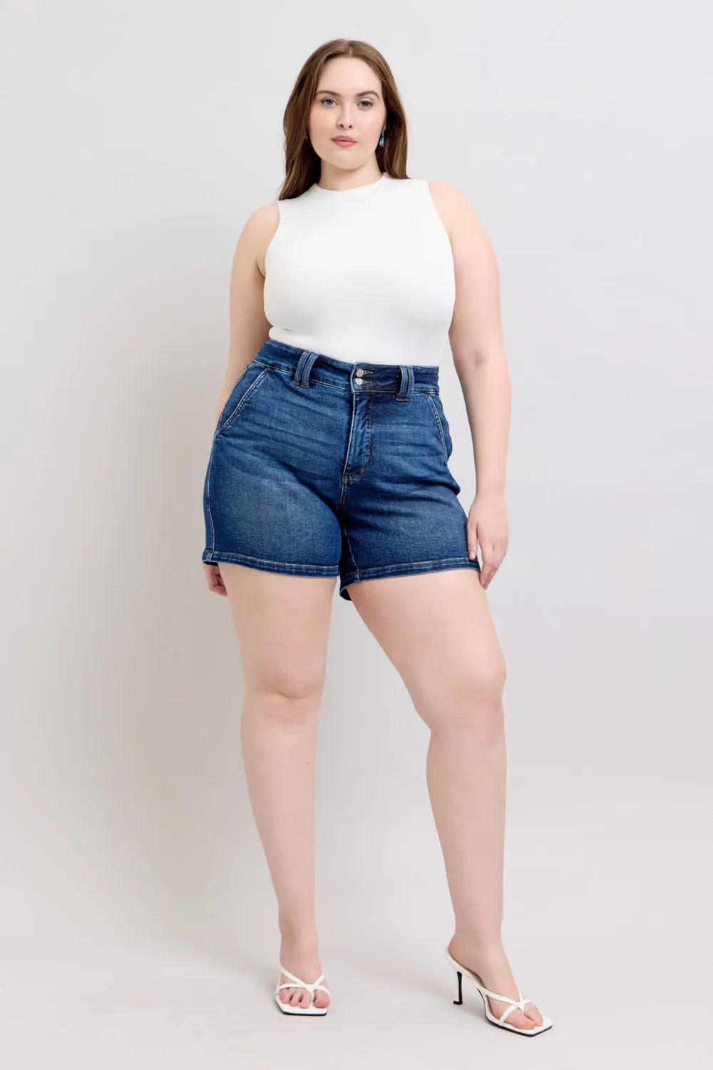Judy Blue Women's Double Button Waistband Denim Shorts Plus Size