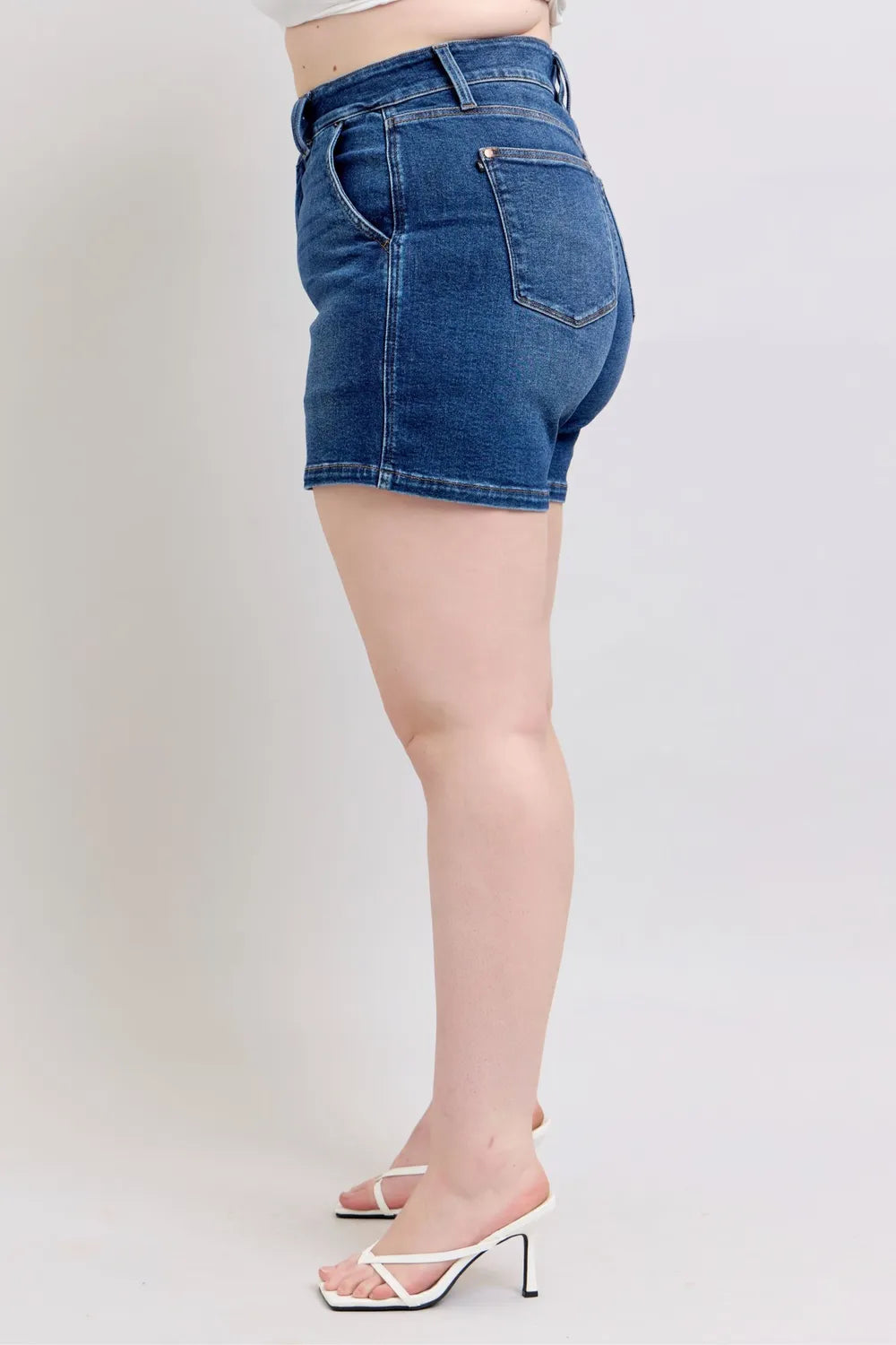 Judy Blue Women's Double Button Waistband Denim Shorts Plus Size