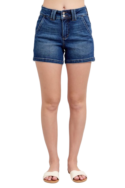 Judy Blue Women's Double Button Waistband Denim Shorts Plus Size