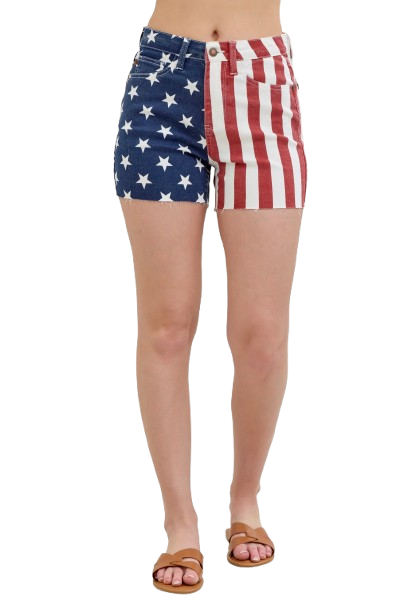 Judy Blue Women's High Waist Americana Flag Fray Hem Shorts Plus Size