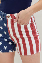 Judy Blue Women's High Waist Americana Flag Fray Hem Shorts Plus Size