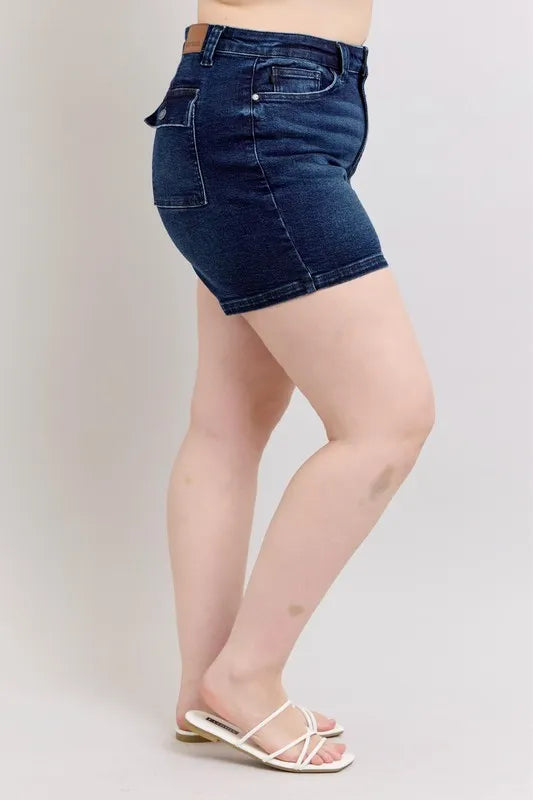 Judy Blue Women's High Waist Back Flap Pocket Denim Shorts Plus Size