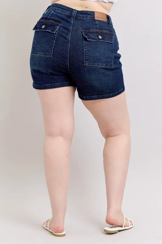 Judy Blue Women's High Waist Back Flap Pocket Denim Shorts Plus Size