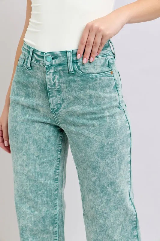 Judy Blue Women's High Waist Garment Dyed Raw Hem Dad Jean Plus Size