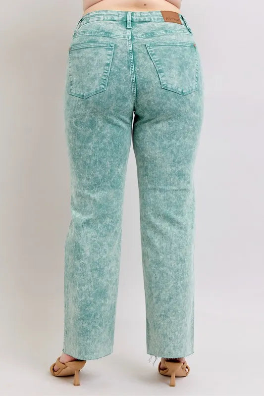 Judy Blue Women's High Waist Garment Dyed Raw Hem Dad Jean Plus Size