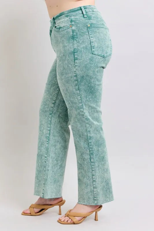 Judy Blue Women's High Waist Garment Dyed Raw Hem Dad Jean Plus Size