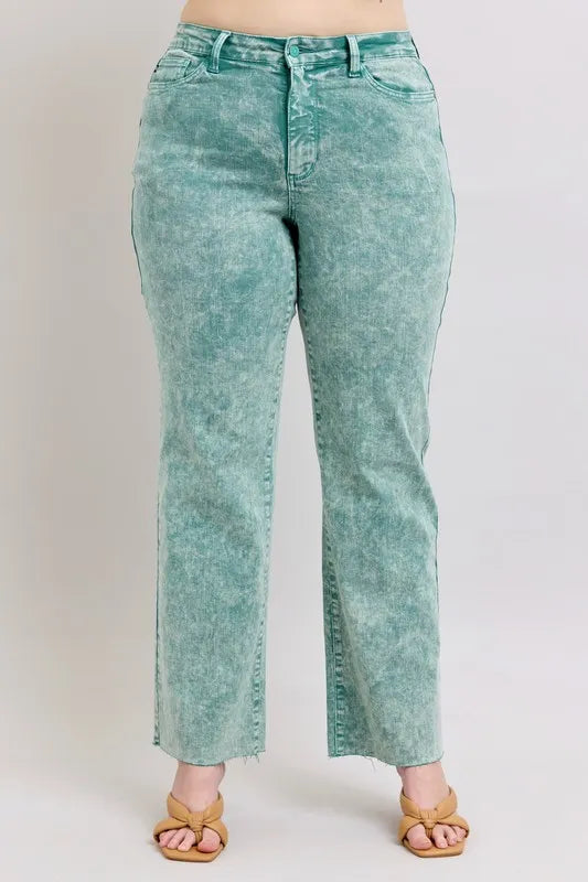 Judy Blue Women's High Waist Garment Dyed Raw Hem Dad Jean Plus Size