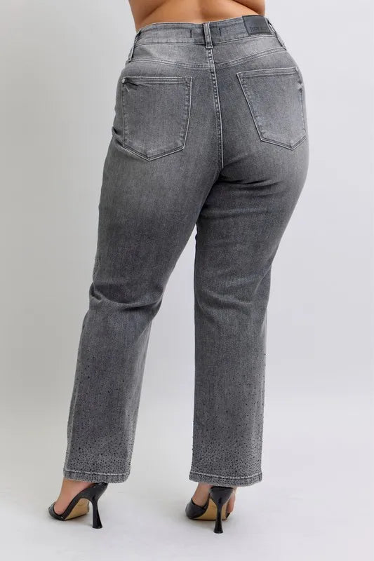 Judy Blue Women's High Waist Rhinestone Straight Jeans Plus Size