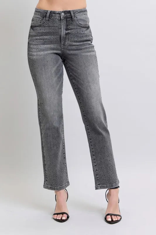 Judy Blue Women's High Waist Rhinestone Straight Jeans Plus Size