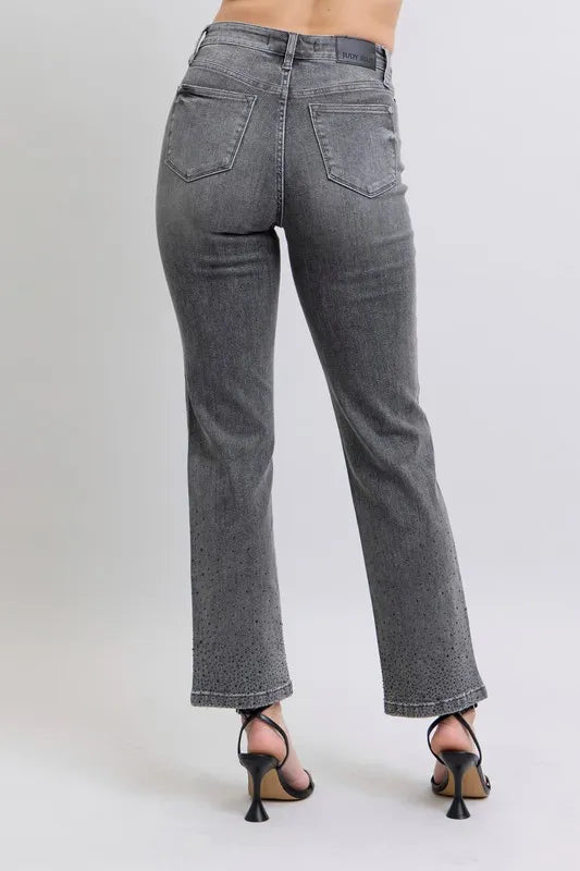 Judy Blue Women's High Waist Rhinestone Straight Jeans Plus Size