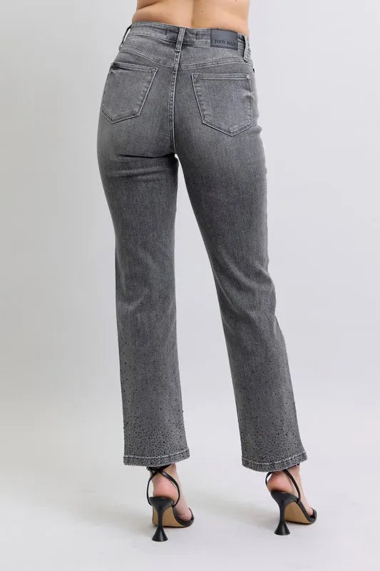 Judy Blue Women's High Waist Rhinestone Straight Jeans Plus Size