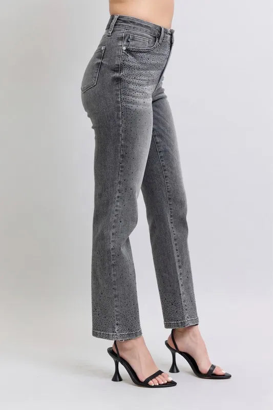 Judy Blue Women's High Waist Rhinestone Straight Jeans Plus Size