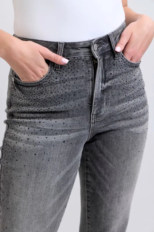 Judy Blue Women's High Waist Rhinestone Straight Jeans Plus Size