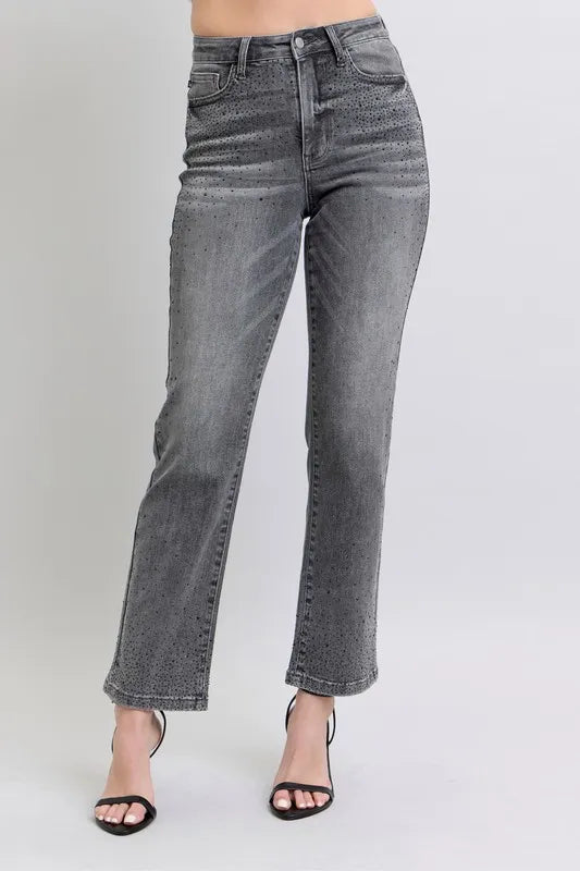 Judy Blue Women's High Waist Rhinestone Straight Jeans Plus Size
