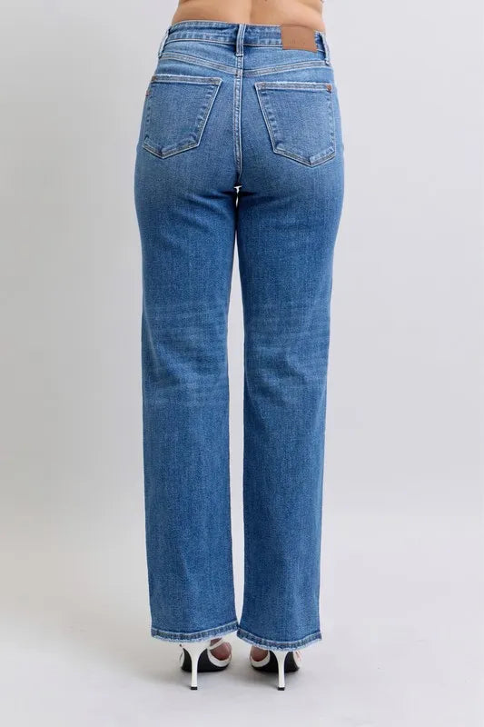 Judy Blue Women's High Waist V-Front Vintage Wash Straight Jeans Plus Size