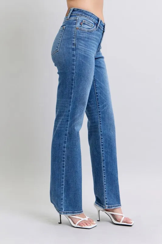 Judy Blue Women's High Waist V-Front Vintage Wash Straight Jeans Plus Size