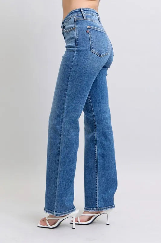 Judy Blue Women's High Waist V-Front Vintage Wash Straight Jeans Plus Size