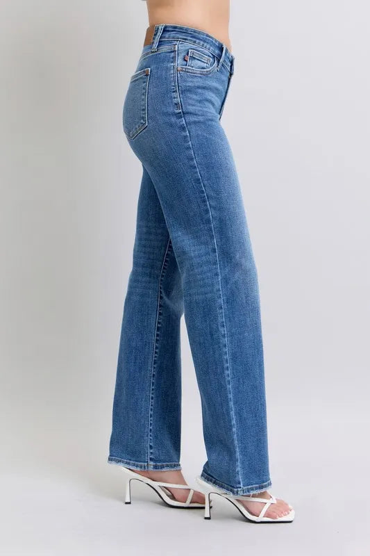 Judy Blue Women's High Waist V-Front Vintage Wash Straight Jeans Plus Size