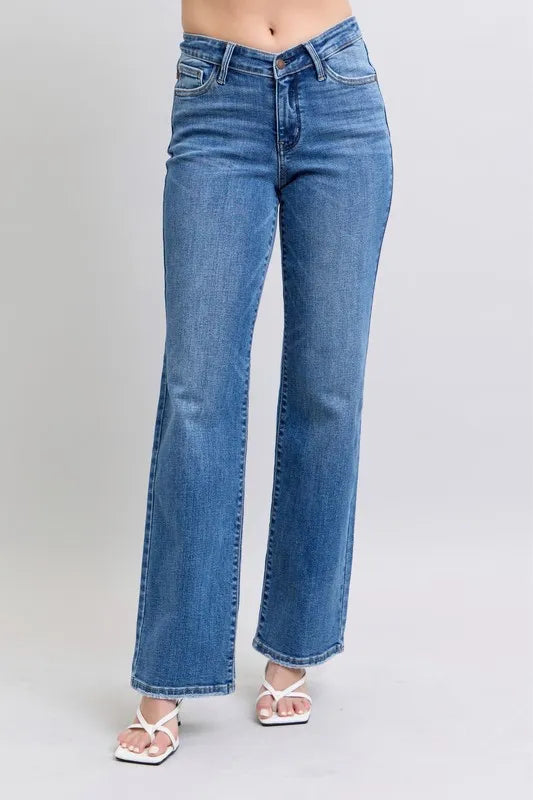 Judy Blue Women's High Waist V-Front Vintage Wash Straight Jeans Plus Size