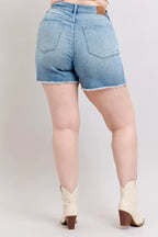 Judy Blue Women's High Waist Western Embroidery Detail Cut Off Denim Shorts Plus Size
