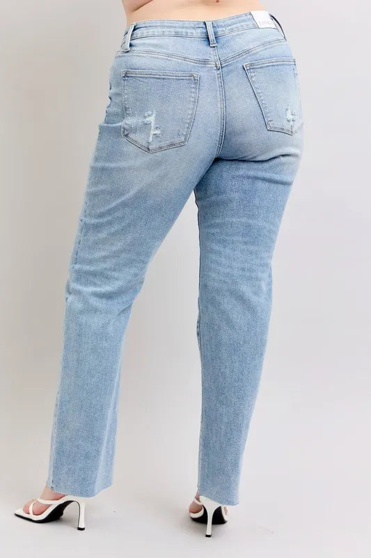 Judy Blue Women's Mid Rise Light Wash Dad Jeans Plus Size